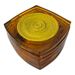 Vintage Lucite Tortoise Shell and Dyed Rope Square Stackable Drink Coasters- Set of 6 For Sale