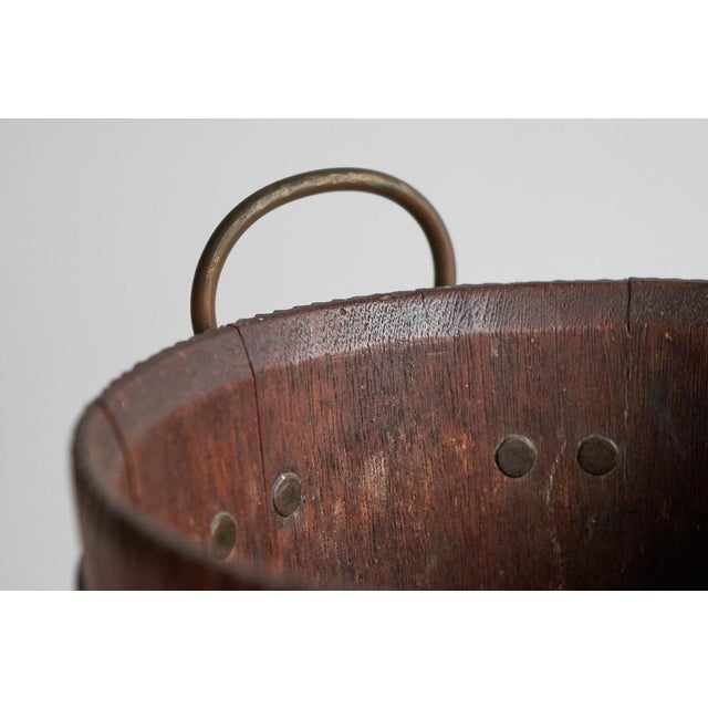 Antique Bucket in Wood and Patinated Brass, 1890s For Sale - Image 5 of 9