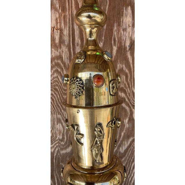 Brass Vintage Boho Bejeweled Brass Table Lamp For Sale - Image 8 of 12