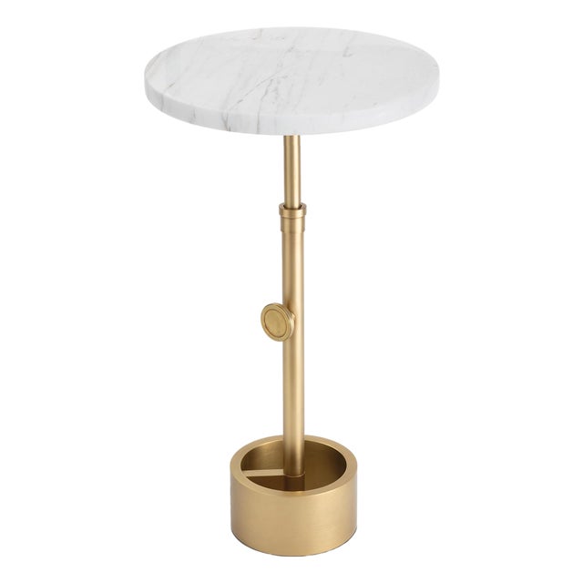 Myles Accent/Drink Table, Natural Brass with Marble Top For Sale