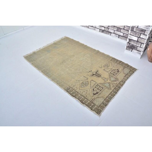 Tan Colour Handmade Turkish Rug For Sale - Image 10 of 10