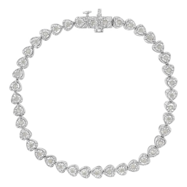 .925 Sterling Silver 1.0 Cttw Miracle Set Diamond Heart-Link 7" Tennis Bracelet (I-J Color, I2-I3 Clarity) For Sale