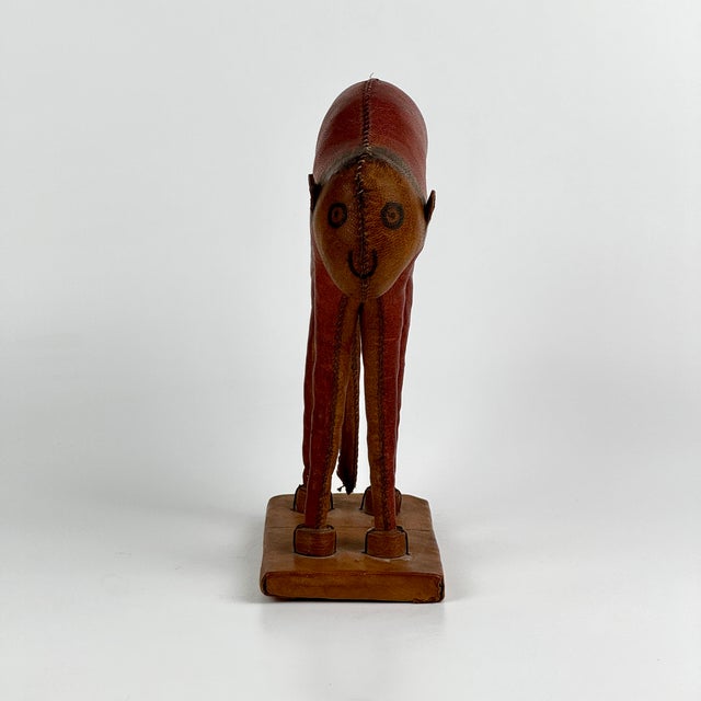 Small Vintage Folk Art Painted Leather Monkey on Stand For Sale - Image 4 of 9