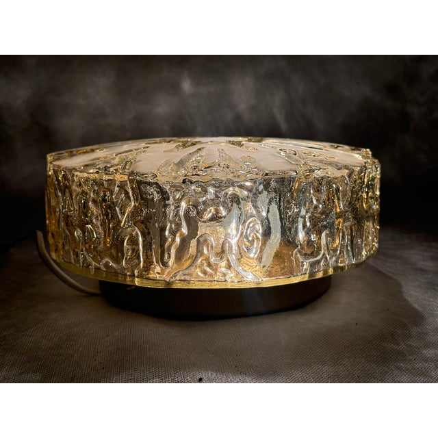 Glass Italian Textured Flush Mount Ceiling Light, 1970s For Sale - Image 7 of 9