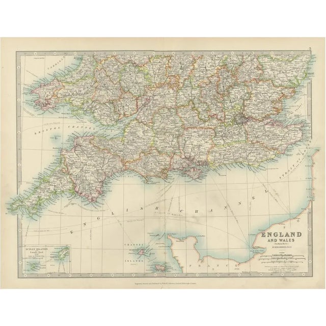 Antique Map of Southern England and Wales, 1903 For Sale - Image 10 of 10