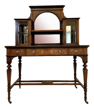 Antique Victorian Inlaid Rosewood Marquetry Writing Desk, 1890s