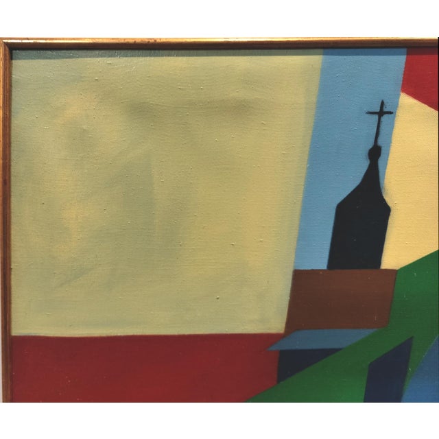 1970s Colorful Mid Century Modern Color Block Painting of St Martin Church by Jacques Lamy For Sale - Image 5 of 10