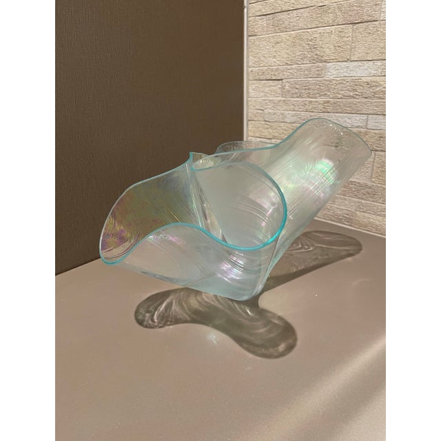 Vintage Mid-Century Iridescent Art Glass Handkerchief Centerpiece Bowl – 14" For Sale - Image 12 of 12