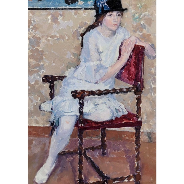 Frans Smeers -Portrait of a Girl With a Black Hat - Oil Painting For Sale - Image 4 of 12