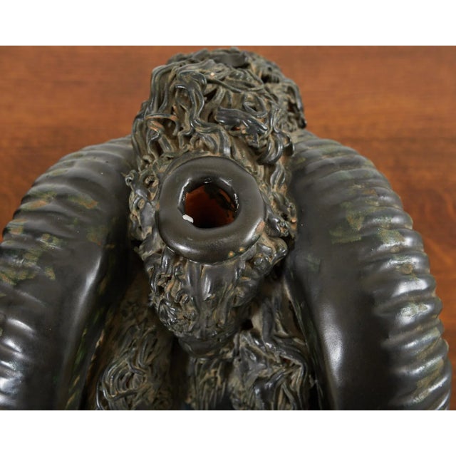 Pair of Neoclassical Style Jade Rams Head Pottery Sculptures For Sale - Image 10 of 13