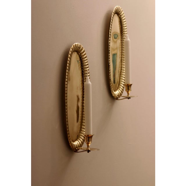 Metal Mid-Century Modern Swedish Oval Brass Sconces, Set of 2 For Sale - Image 7 of 10