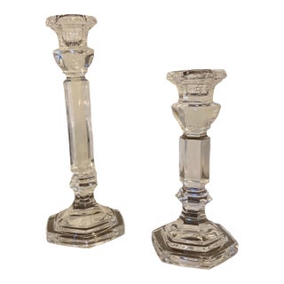 Vintage Saks Fifth Avenue Crystal Candlesticks- Set of 2 For Sale