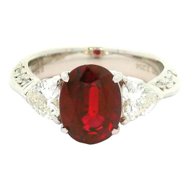 2.64 Carat Ruby Diamond Platinum Ring, Gia Certified, Size 6.25 For Sale