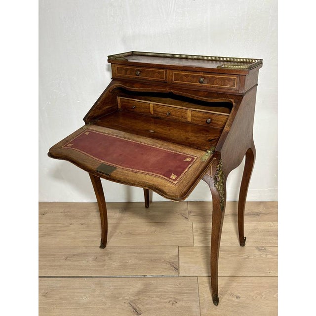 French Louis XV Style Slant Front Secretary Desk with Leather Writing Surface, 1930 For Sale - Image 11 of 16