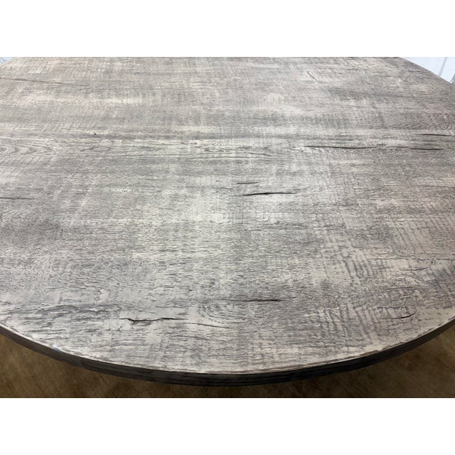 Drifted Reclaimed Oak Round Dining Table – 60” Drifted Reclaimed Grey Oak Finish For Sale - Image 18 of 18