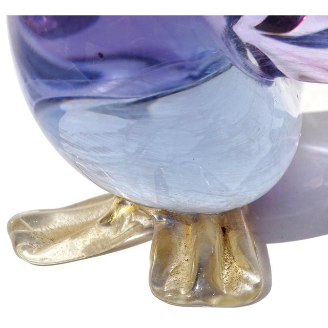 Purple Vintage Murano Sommerso Red Purple Blue Gold Flecks Italian Art Glass Bird Figurine With Original Label For Sale - Image 8 of 10