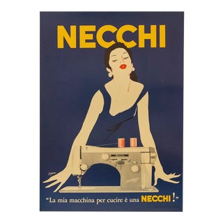 1950's Italian Sewing Machine Poster, Necchi (Blue) For Sale