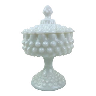 1960s Fenton Hobnail Milk Pedestal Candy Dish For Sale