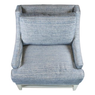 Late 20th Century Gabriella White Bev Upholstered Modern Blue Slope Arm Library Chair and a Half For Sale