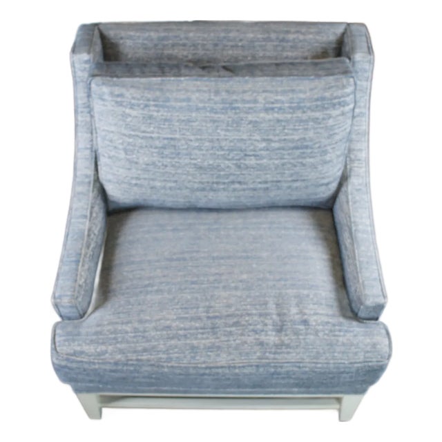 Late 20th Century Gabriella White Bev Upholstered Modern Blue Slope Arm Library Chair and a Half For Sale