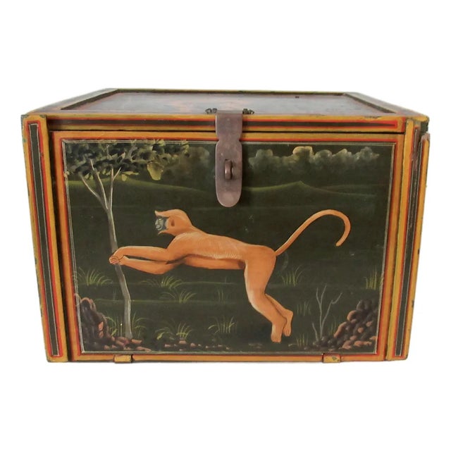 Vintage Anglo-Indian Hand-Painted & Crafted Wood and Brass Apothecary and/or Storage Box For Sale