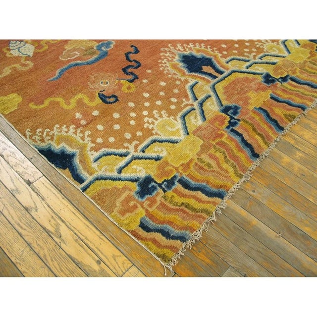 Apricot 1750s Antique Apricot Imperial Dragon Geometric Chinese Ningxia Small Rug For Sale - Image 8 of 8