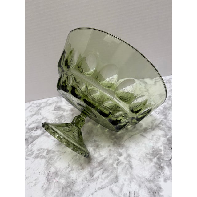 Midcentury Large Green Glass Pedestal Bowl For Sale - Image 4 of 9
