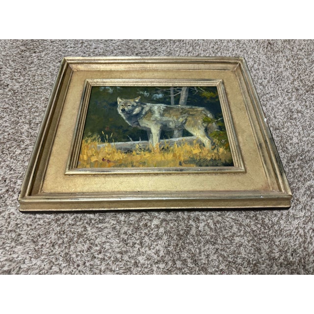 Tiffany Stevenson Original Oil Painting: Grey Wolf For Sale - Image 4 of 4