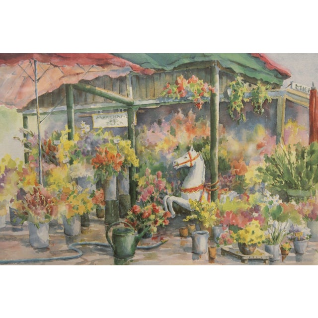 1990s Sandra Giangiulio 'Le Marchand des Fleurs' Watercolor Lithograph Print For Sale - Image 5 of 13