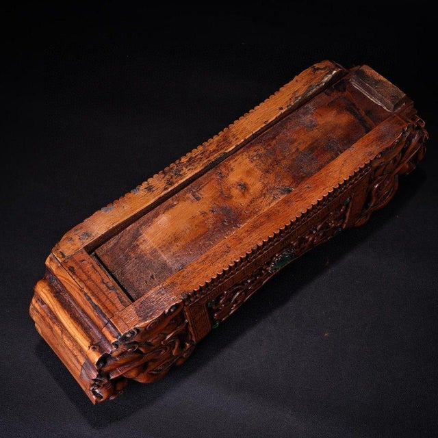 Wood Vintage Chinese Boxwood Carved Beast Head Pillow With Gem Inlay - 750g For Sale - Image 7 of 9