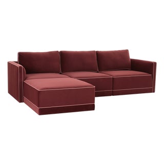 Willow Berry Red with Mauve Piping Modular 4-Piece Performance Velvet Sectional For Sale