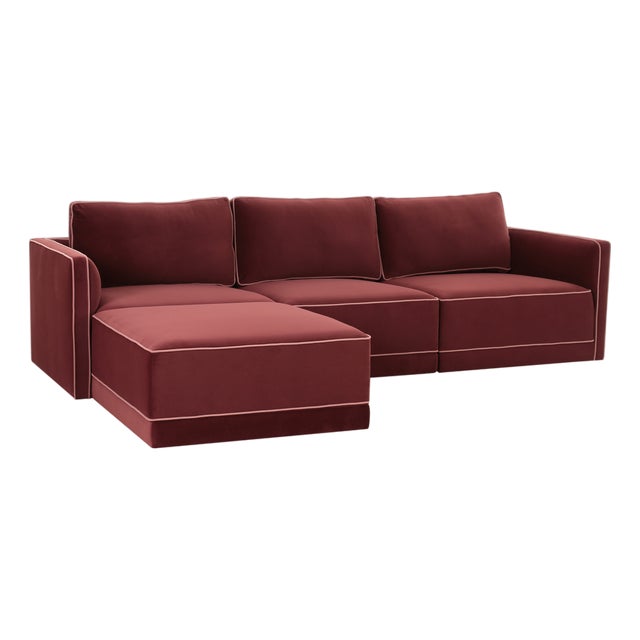 Willow Berry Red with Mauve Piping Modular 4-Piece Performance Velvet Sectional For Sale