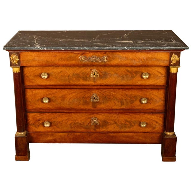Antique French Empire Mahogany Marble Top Ormolu Commode Chest of Drawers 1810 For Sale - Image 11 of 17