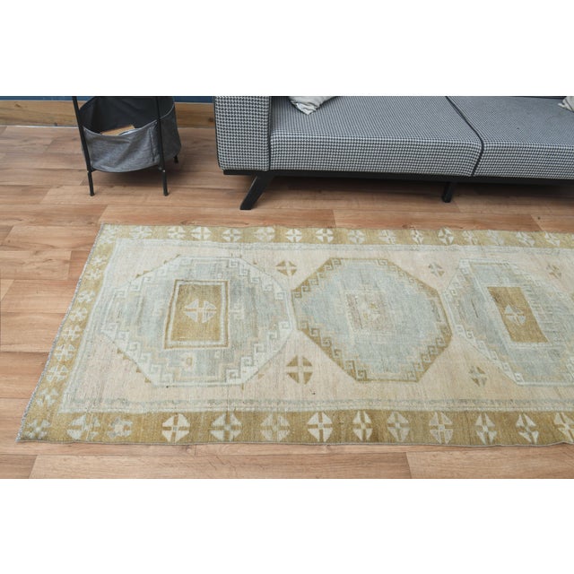 Beige 1970s Vintage Handmade Wool Cotton Turkish Beige Runner Rug For Sale - Image 8 of 11