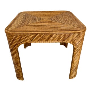Vintage Pencil Reed Rattan Side Table For Sale