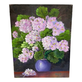 Vintage Lush Hydrangea Bouquet Painting For Sale