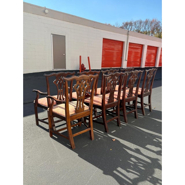 Set of 8 Vintage Chippendale Style Dining Chairs With Solid Mahogany Frames For Sale In Philadelphia - Image 6 of 11