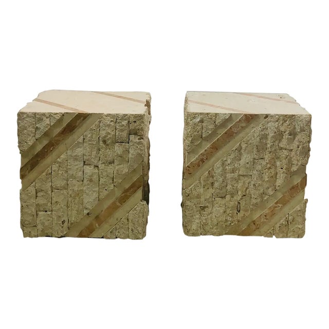 Modern Maitland Smith Tessellated Mixed Stone Cube Tables . For Sale - Image 12 of 12