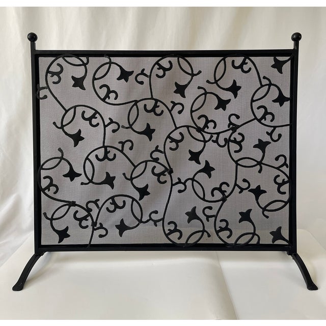 Vintage Botanical Ivy Scroll Design Blackened Steel Fireplace Screen For Sale - Image 11 of 11