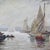 This oil on canvas, signed C. Bustad and dated 1928, unfolds an elegant seascape, where several sailboats glide across a...