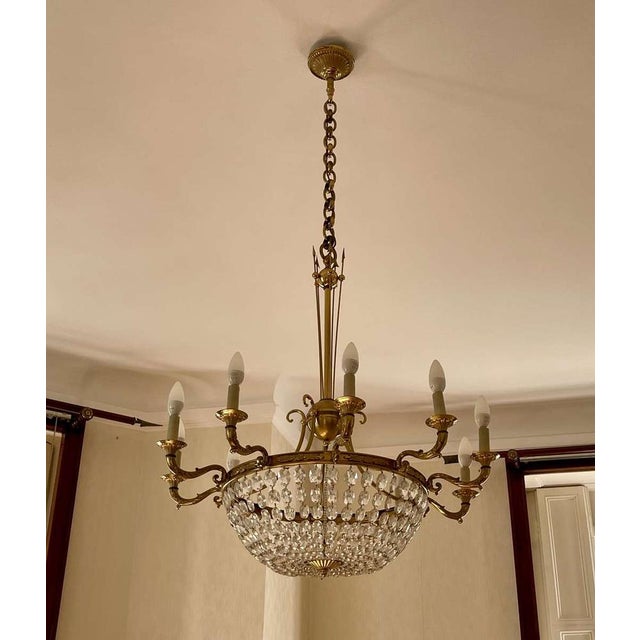 10-Light Chandelier in Bronze and Cut Crystal, 1960s For Sale - Image 11 of 14
