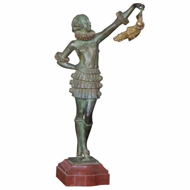 1930s Art Deco Bronze Harlequin Pierrot and Pierette Sculpture Signed by Famed Artist Pierre Laurel For Sale - Image 4 of 9