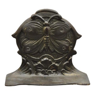Antique Art Nouveau Small Cast Iron Figural Butterfly Door Stop Bookend For Sale