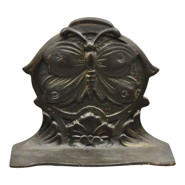 Antique Art Nouveau Small Cast Iron Figural Butterfly Door Stop Bookend For Sale