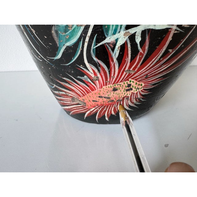 1980’s Vintage Tropical - Folk Art Hand-Painted Terracotta Vase – Unsigned For Sale - Image 10 of 12