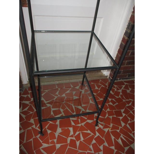 Black Vintage Regency Iron & Glass 4 Tier Crown Top Display Shelf Case / Etagere For Sale - Image 8 of 10