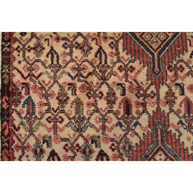 Hamedan Runner 3’3” X 8’11” Ivory Wool Vintage Tribal Hand-Knotted Carpet For Sale - Image 11 of 15