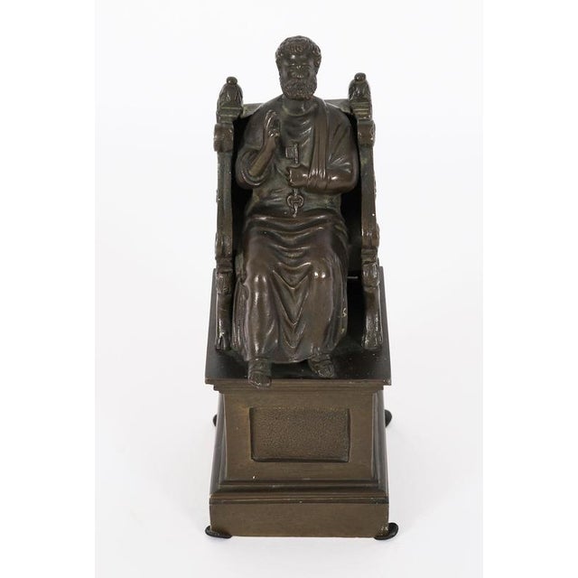 A superb antique Italian Grand Tour patinated bronze sculpture of St Peter seated on a bronze throne, circa 1880 in date....