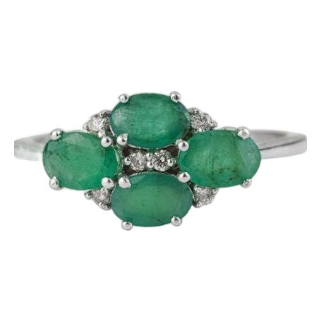 1.9ct Emerald and Diamond Cluster Ring for Women in 925 Silver, Size 7 For Sale
