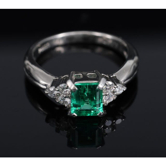 Late 20th Century Gia Colombian No Oil Emerald & 0.18ct Diamond Platinum Ring Size 6 For Sale - Image 13 of 18